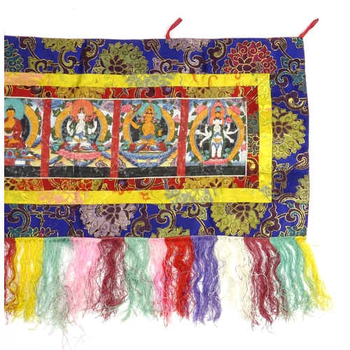 610 - Tibetan wall hanging banner painted with deities, 91cm x 40cm