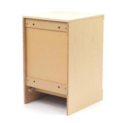 94 - Lightwood three drawer bedside chest, 70cm H x 44cm W x 46cm D
