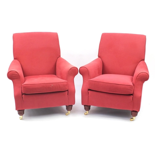 92 - Pair of Multi York plum upholstered armchairs