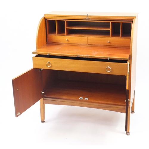 18 - Teak cylinder bureau, 102cm H x 85cm W x 46cm D