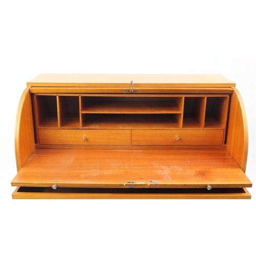 18 - Teak cylinder bureau, 102cm H x 85cm W x 46cm D