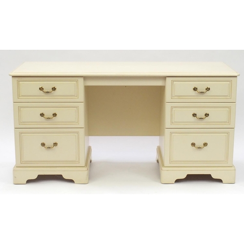 22 - Cream painted wood six drawer dressing table, 71cm H x 138cm W x 45cm D