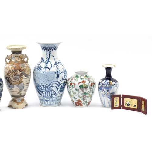 270 - Mostly Oriental ceramics including a vase hand painted with squirrels and blue and white vases