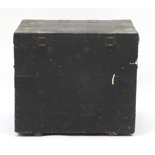 43A - Vintage painted pine metal bound trunk, 42cm H x 51cm W x 41cm D