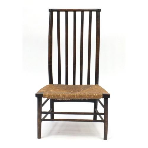 161A - Oak slat back chair with wicker seat, 85cm high