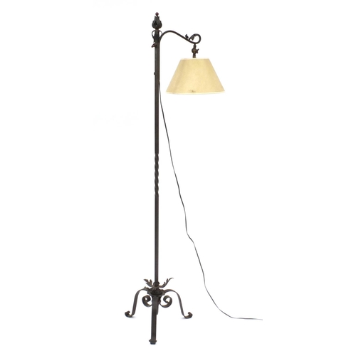 71 - Victorian wrought iron standard lamp and shade, 157cm high