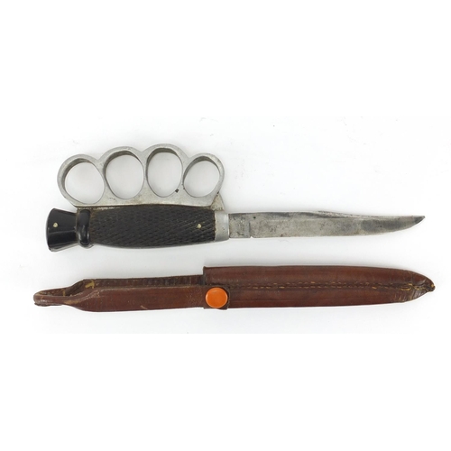 923 - Military interest knife with sheath, the blade marked Clements, 25cm in length