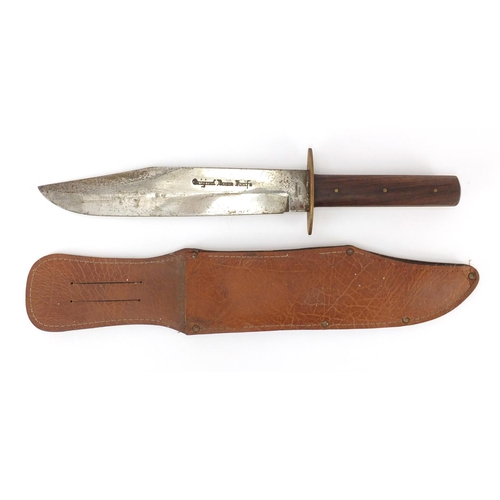 922 - Steel bladed Original Bowie Knife with sheath, the blade engraved Sussex Armoury Foreign, 39cm in le... 