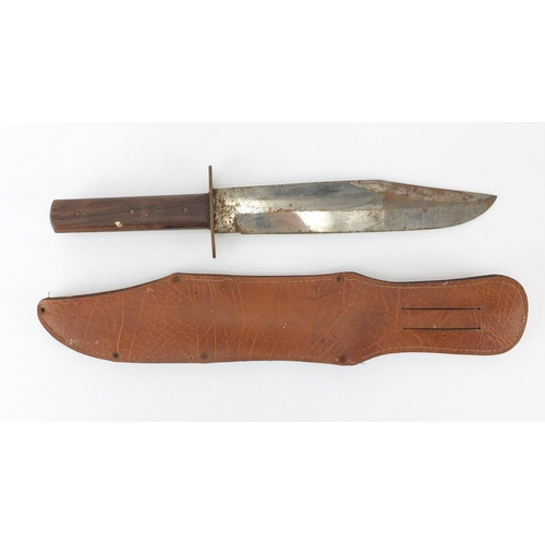 922 - Steel bladed Original Bowie Knife with sheath, the blade engraved Sussex Armoury Foreign, 39cm in le... 