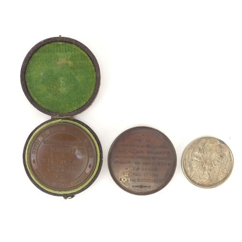 639 - Three Religious medallions, one with fitted case