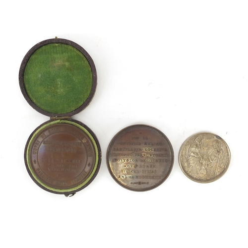 639 - Three Religious medallions, one with fitted case