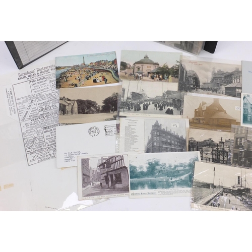 842 - Postal history and ephemera arranged in an album including Manchester ship canal and postcards