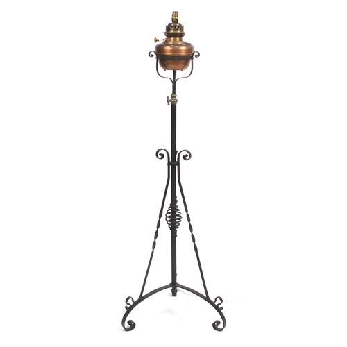 14 - Victorian wrought iron adjustable standard lamp, 150cm high
