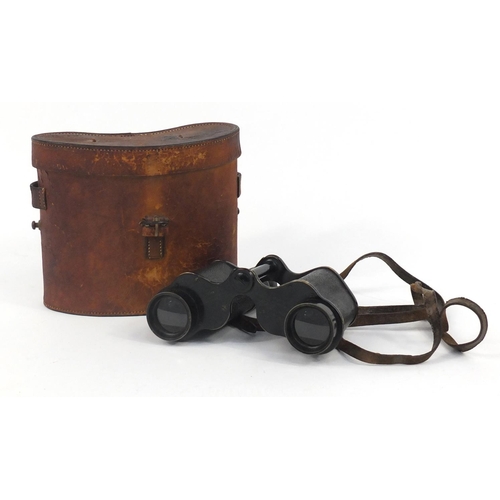 917 - Pair of vintage Ross of London stereo prism binoculars, with fitted leather case