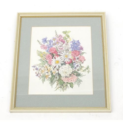 127 - Inaz Scott - Still life flowers, titles 'Summer Bunch', mounted and framed, 34cm x 28cm