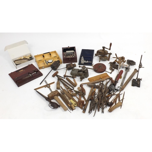 834 - Vintage wood working tools including hammers, pliers clamps and files