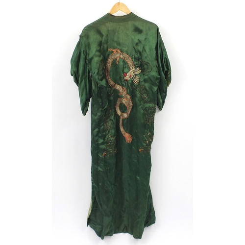 607 - Chinese part silk gown embroidered with a dragon, 130cm in length