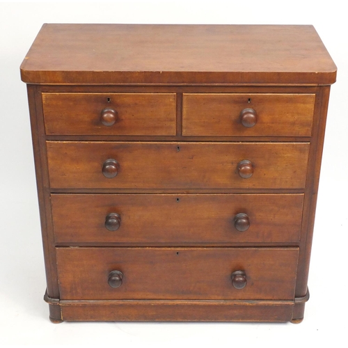 3 - Victorian mahogany five drawer chest, fitted with two short above three long graduated drawers, 103c... 