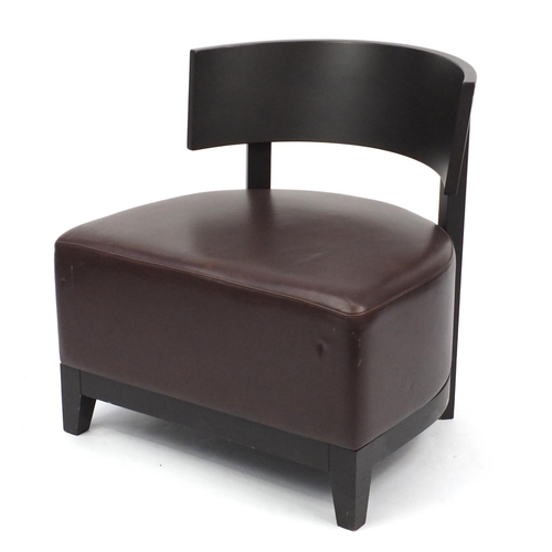 28 - Contemporary RHA reception chair with brown leather seat, 74cm high