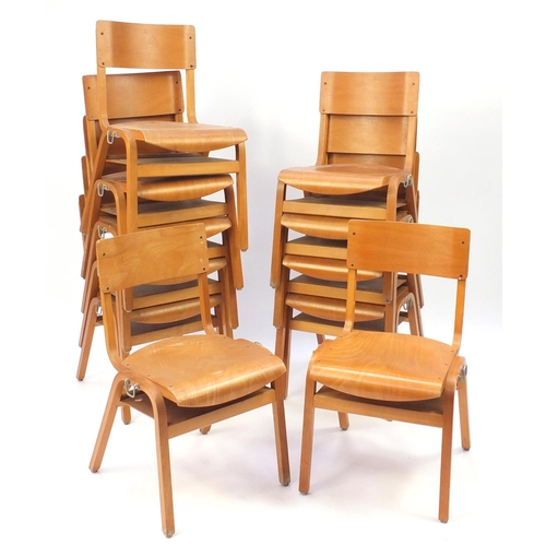 9 - Set of eleven vintage bent plywood stacking chairs, each 79cm high