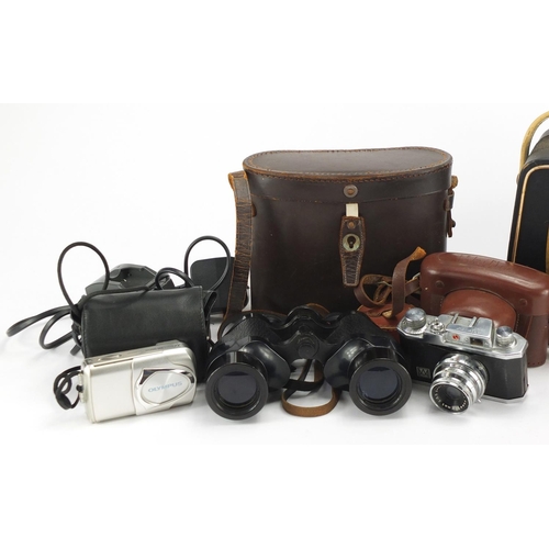 283 - Vintage cameras, binoculars, microscope and Good Companion radio