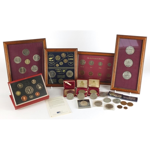 666 - Mostly British coins including 1993, proof coin collection, commemorative crowns and five pound coin... 