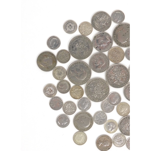 638 - British pre 1947 coins including shillings and three penny bits, approximate weight 170.0g
