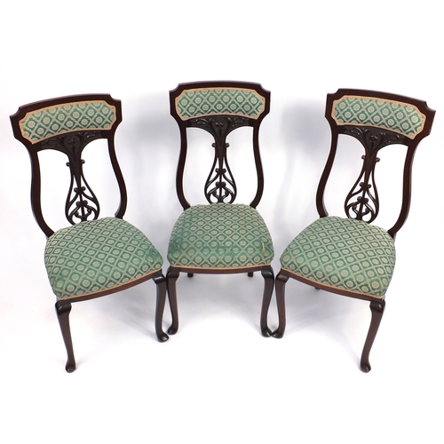 38 - Set of three Art Nouveau mahogany dining chairs, 101cm high