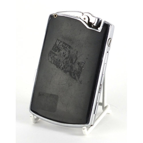 694 - Vintage Ronson chrome and black enamel tuxedo cigarette case lighter, 10.5cm in length