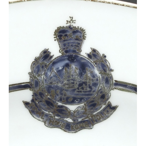 577 - Three Royal Hong Kong police plates, each inscribed decorated in Hong Kong to the reverse, 25.5cm in... 
