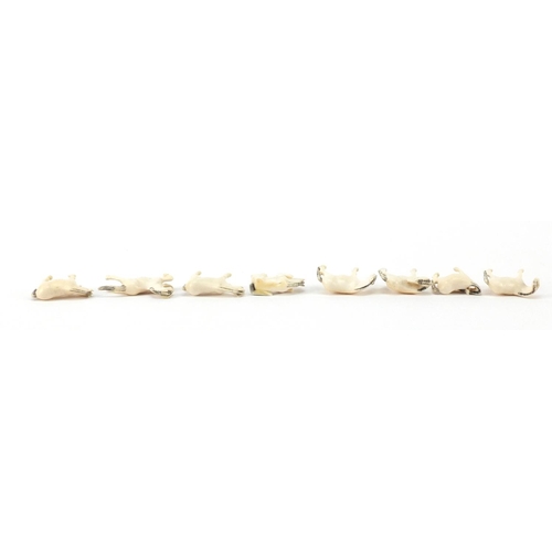 441 - Eight Chinese carved ivory horses, the largest 5cm in length
