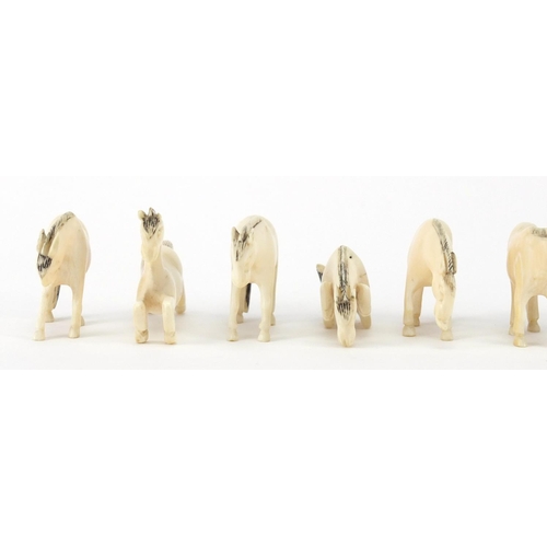 441 - Eight Chinese carved ivory horses, the largest 5cm in length