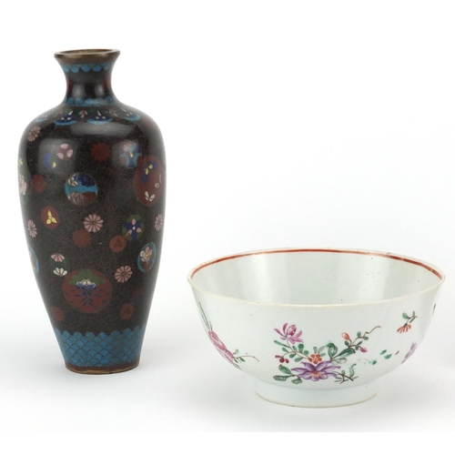 576 - Oriental ceramics and metalware including a Chinese footed bowl, hand painted with flowers and a Jap... 