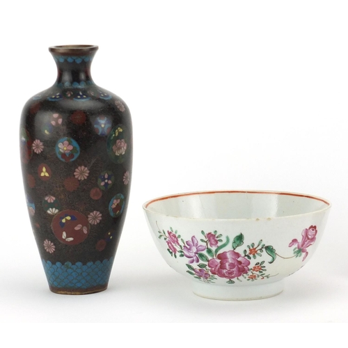 576 - Oriental ceramics and metalware including a Chinese footed bowl, hand painted with flowers and a Jap... 