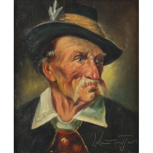 185 - Portrait of a Bavarian man, oil on canvas, bearing an indistinct signature and label verso, mounted ... 