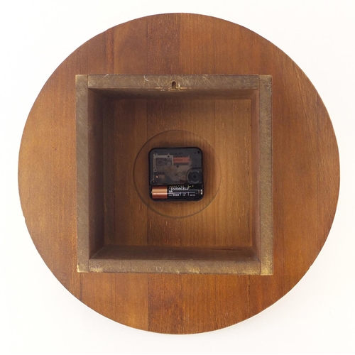 289 - Modern cherry wood wall clock by A F Wilson of Lincoln with Roman numerals, 32cm in diameter