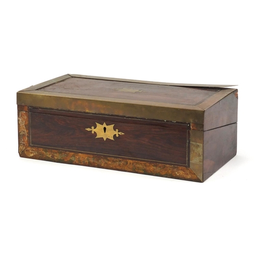 59 - Victorian brass bound rosewood writing slope, with fitted interior and secret drawer, 50.5cm wide