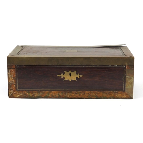 59 - Victorian brass bound rosewood writing slope, with fitted interior and secret drawer, 50.5cm wide