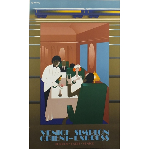 35 - French Venice Simplon Orient-Express travel lithograph poster, designed by Fix-Masseau, printed 1992... 