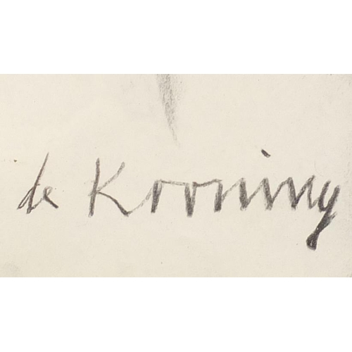 36 - After Willem De Kooning - Portrait of a cubist figure, charcoal, mounted and framed, 34cm x 23cm