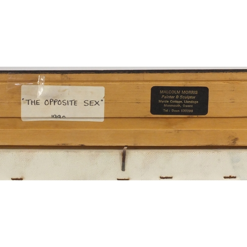 34 - Malcolm Morris - The opposite sex, oil on canvas, inscribed label verso, mounted and framed, 121cm x... 