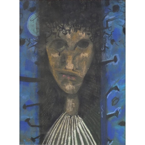 336 - Surreal portrait of Christ, pastel on paper, mounted and framed, 32cm x 24cm