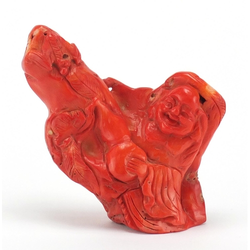 439 - Chinese coral carving of an elder holding a gourd, 10cm high