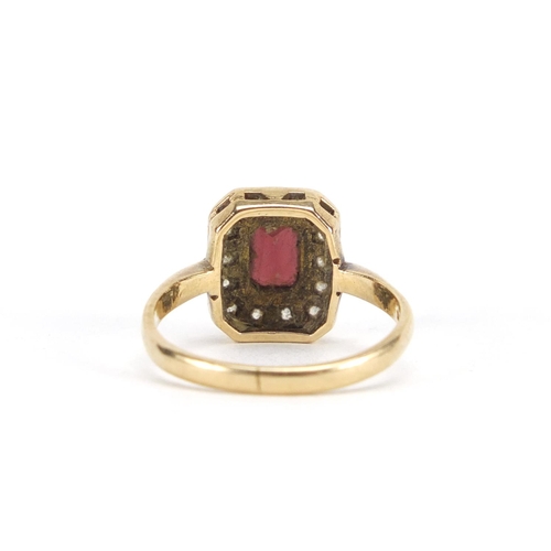 296 - 9ct gold garnet and clear stone ring, size N, approximate weight 2.9g