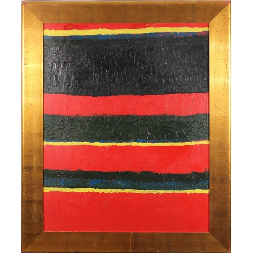 2160 - Abstract composition, coloured lines, oil on board, bearing a signature Rothko verso, framed, 92cm x... 