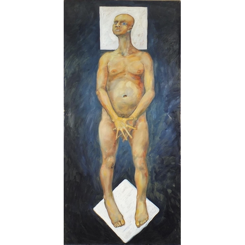 2265 - Laying down nude male, Russian school oil on canvas, bearing an inscription and dated 2007 verso, un... 