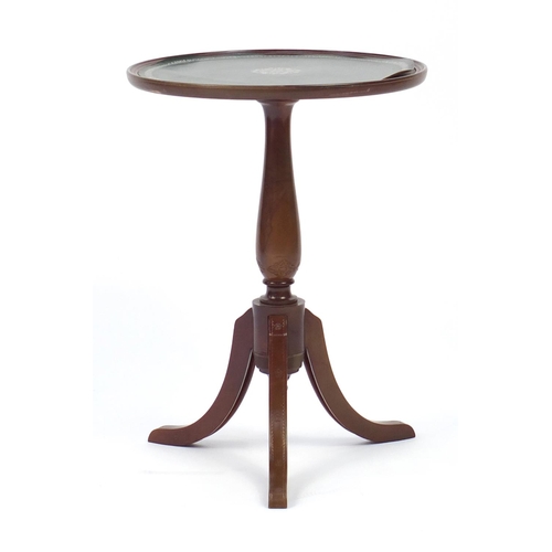 95 - Simulated mahogany tripod wine table with leather top