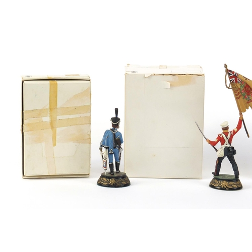 428 - Three hand painted pewter Charles Stadden Military figures with boxes, each approximately 10cm high