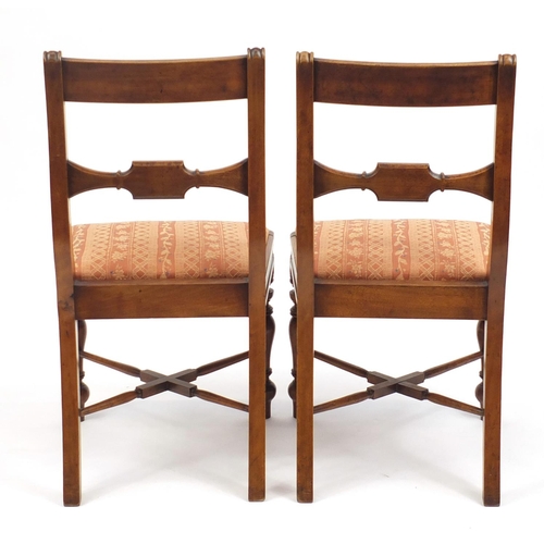 2014 - Good set of four reproduction mahogany and yew inlaid dining chairs in the Victorian style