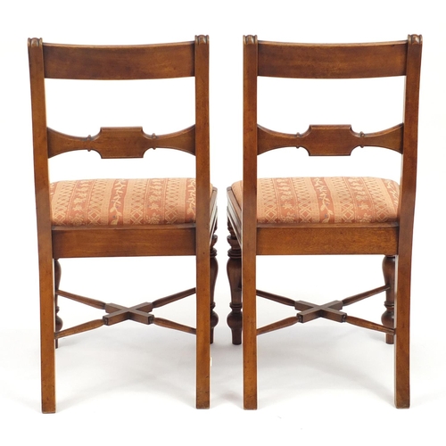 2014 - Good set of four reproduction mahogany and yew inlaid dining chairs in the Victorian style